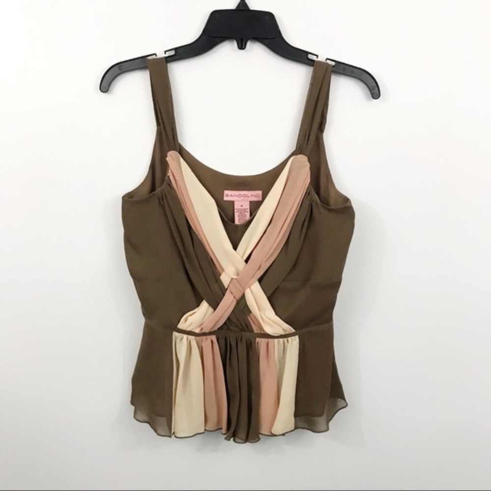 BANDOLINO Brown Peplum Braided Front Blouse Sz 6